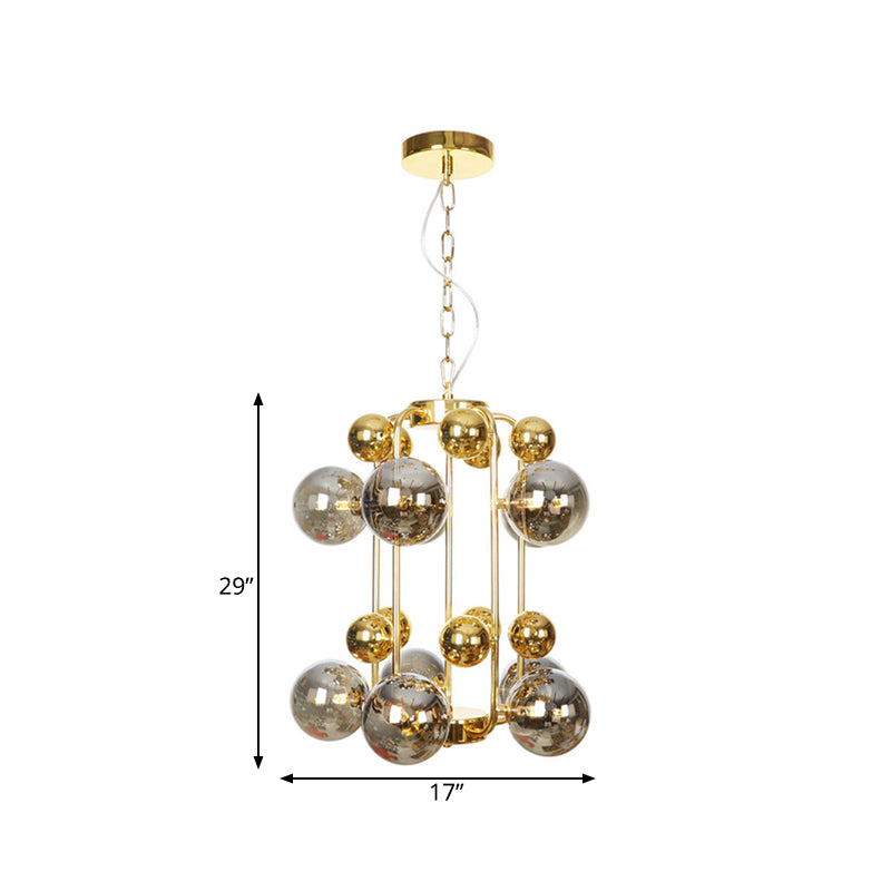 Postmodern 8 Bulbs Chandelier Lamp Brass Molecular Pendant Light Fixture with Smoke Grey Glass Shade Clearhalo 'Ceiling Lights' 'Chandeliers' 'Modern Chandeliers' 'Modern' Lighting' 786818