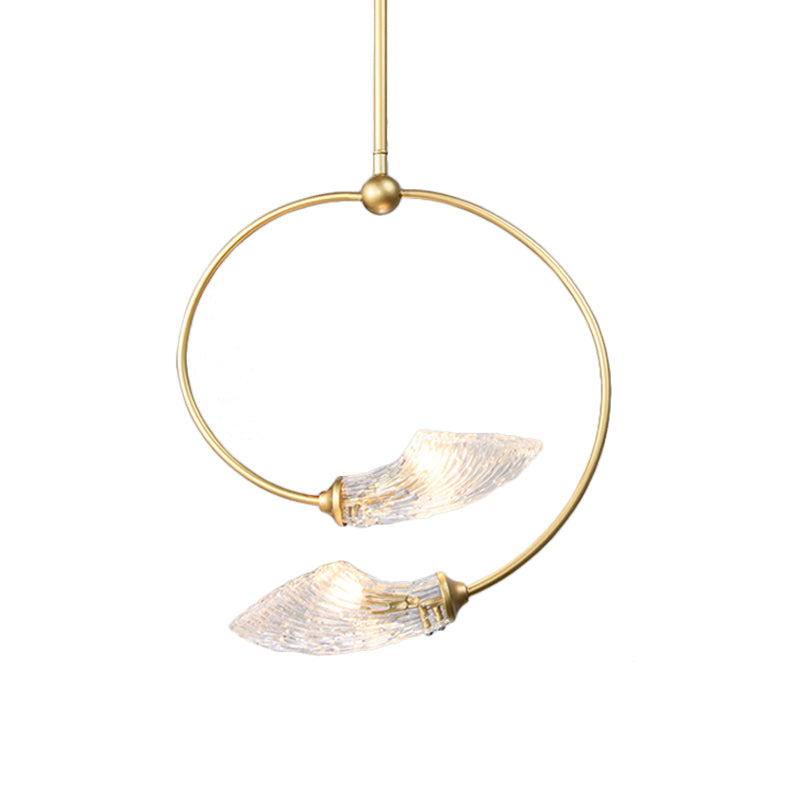 Swirly Flower Chandelier Lighting Minimalistic Clear Glass 2 Bulbs Gold Hanging Pendant Light Clearhalo 'Ceiling Lights' 'Chandeliers' 'Modern Chandeliers' 'Modern' Lighting' 786825