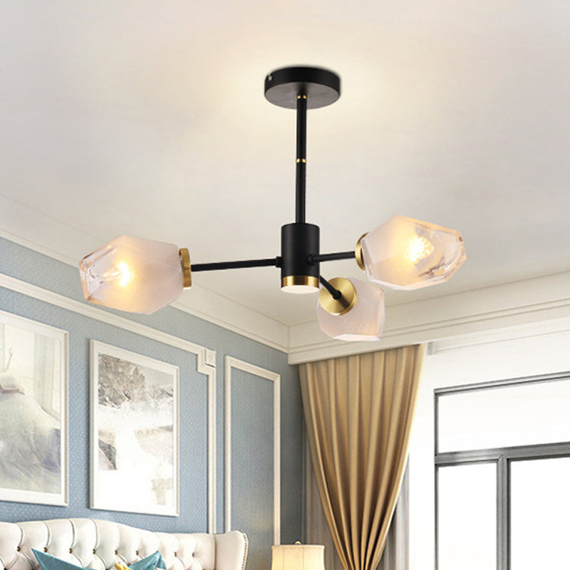 Matte Glass Gemstone Semi Mount Lighting Postmodern 3-Light Black Flush Mount Ceiling Chandelier Black Clearhalo 'Ceiling Lights' 'Close To Ceiling Lights' 'Close to ceiling' 'Glass shade' 'Glass' 'Pendant Lights' 'Semi-flushmount' Lighting' 786827