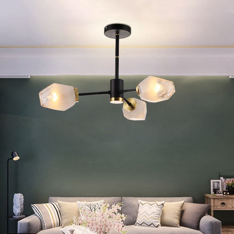 Matte Glass Gemstone Semi Mount Lighting Postmodern 3-Light Black Flush Mount Ceiling Chandelier Clearhalo 'Ceiling Lights' 'Close To Ceiling Lights' 'Close to ceiling' 'Glass shade' 'Glass' 'Pendant Lights' 'Semi-flushmount' Lighting' 786828