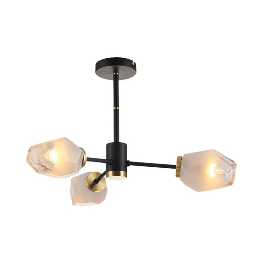 Matte Glass Gemstone Semi Mount Lighting Postmodern 3-Light Black Flush Mount Ceiling Chandelier Clearhalo 'Ceiling Lights' 'Close To Ceiling Lights' 'Close to ceiling' 'Glass shade' 'Glass' 'Pendant Lights' 'Semi-flushmount' Lighting' 786829