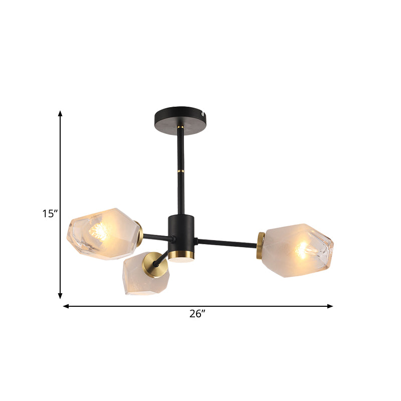 Matte Glass Gemstone Semi Mount Lighting Postmodern 3-Light Black Flush Mount Ceiling Chandelier Clearhalo 'Ceiling Lights' 'Close To Ceiling Lights' 'Close to ceiling' 'Glass shade' 'Glass' 'Pendant Lights' 'Semi-flushmount' Lighting' 786830