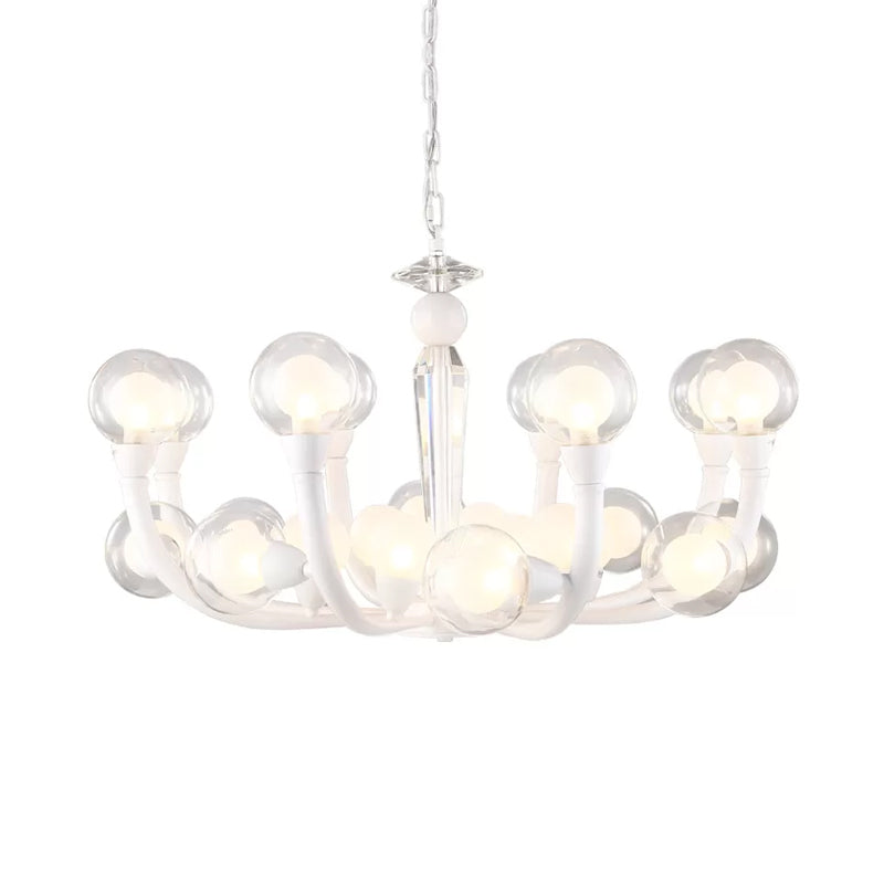 15/24-Light Lobby Ceiling Chandelier Modern White Hanging Lamp with Orb Clear and Frosted Glass Shade Clearhalo 'Ceiling Lights' 'Chandeliers' 'Modern Chandeliers' 'Modern' Lighting' 786844