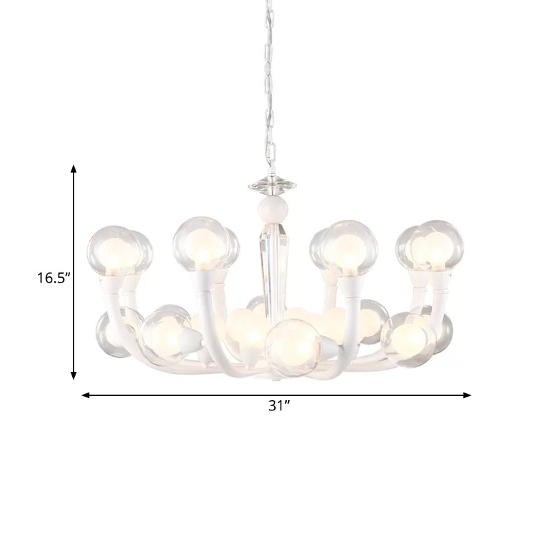 15/24-Light Lobby Ceiling Chandelier Modern White Hanging Lamp with Orb Clear and Frosted Glass Shade Clearhalo 'Ceiling Lights' 'Chandeliers' 'Modern Chandeliers' 'Modern' Lighting' 786846