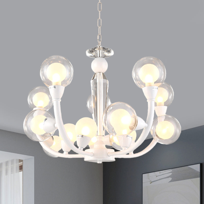 15/24-Light Lobby Ceiling Chandelier Modern White Hanging Lamp with Orb Clear and Frosted Glass Shade 15 White Clearhalo 'Ceiling Lights' 'Chandeliers' 'Modern Chandeliers' 'Modern' Lighting' 786847