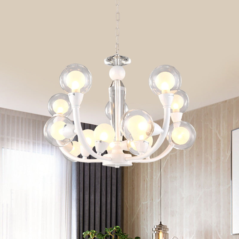 15/24-Light Lobby Ceiling Chandelier Modern White Hanging Lamp with Orb Clear and Frosted Glass Shade Clearhalo 'Ceiling Lights' 'Chandeliers' 'Modern Chandeliers' 'Modern' Lighting' 786848