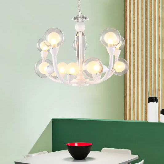 15/24-Light Lobby Ceiling Chandelier Modern White Hanging Lamp with Orb Clear and Frosted Glass Shade Clearhalo 'Ceiling Lights' 'Chandeliers' 'Modern Chandeliers' 'Modern' Lighting' 786849