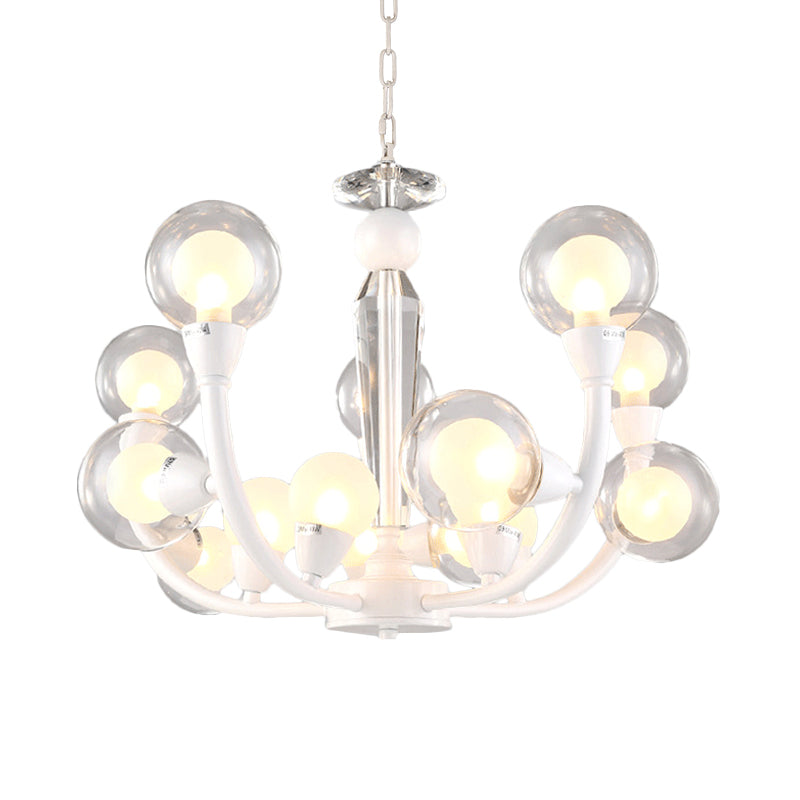 15/24-Light Lobby Ceiling Chandelier Modern White Hanging Lamp with Orb Clear and Frosted Glass Shade Clearhalo 'Ceiling Lights' 'Chandeliers' 'Modern Chandeliers' 'Modern' Lighting' 786850