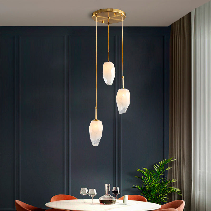 Stone Dining Table Suspension Lighting Frosted White Glass 3 Heads Modern Style Cluster Pendant in Gold Gold Clearhalo 'Ceiling Lights' 'Glass shade' 'Glass' 'Modern Pendants' 'Modern' 'Pendant Lights' 'Pendants' Lighting' 786856