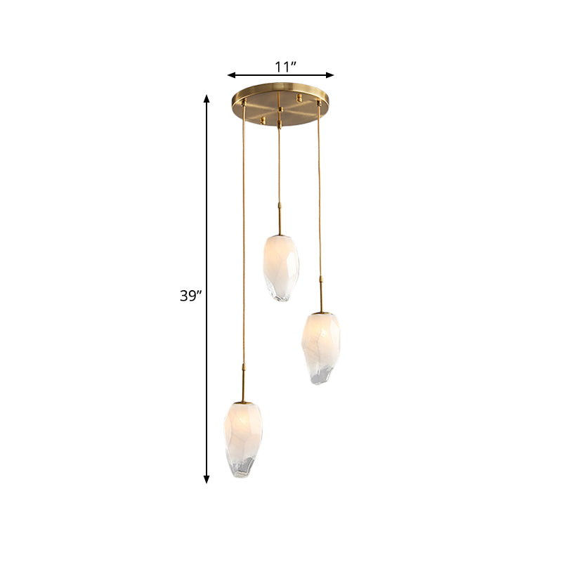 Stone Dining Table Suspension Lighting Frosted White Glass 3 Heads Modern Style Cluster Pendant in Gold Clearhalo 'Ceiling Lights' 'Glass shade' 'Glass' 'Modern Pendants' 'Modern' 'Pendant Lights' 'Pendants' Lighting' 786859