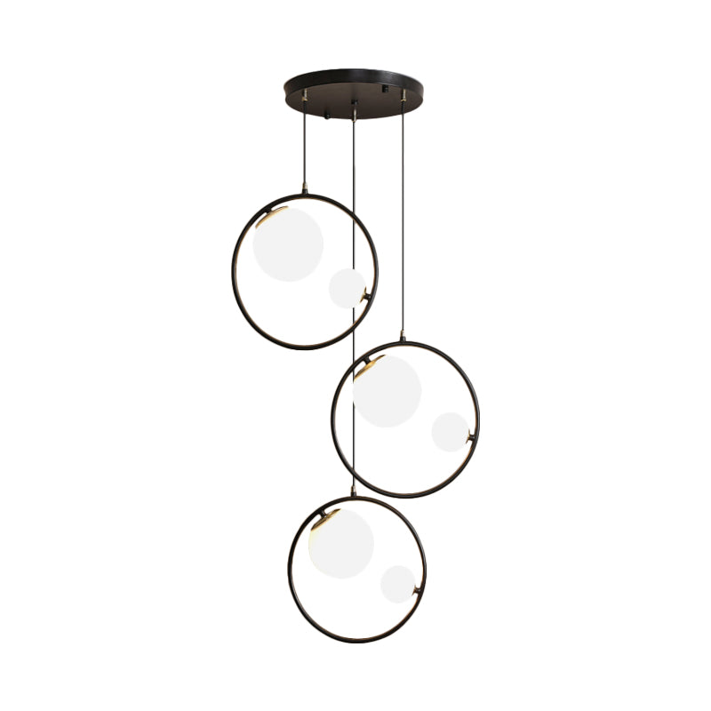 Modernism 6-Light Multi Pendant Black Orb Hanging Ceiling Light with Opal Glass Shade and Ring Clearhalo 'Ceiling Lights' 'Glass shade' 'Glass' 'Modern Pendants' 'Modern' 'Pendant Lights' 'Pendants' Lighting' 786861