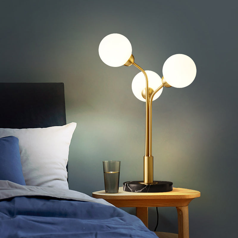 Furcated Nightstand Light Postmodern Opaline Glass 3 Heads Bedside Table Lamp in Brass Brass Clearhalo 'Lamps' 'Table Lamps' Lighting' 786881