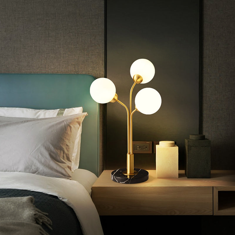 Furcated Nightstand Light Postmodern Opaline Glass 3 Heads Bedside Table Lamp in Brass Clearhalo 'Lamps' 'Table Lamps' Lighting' 786882