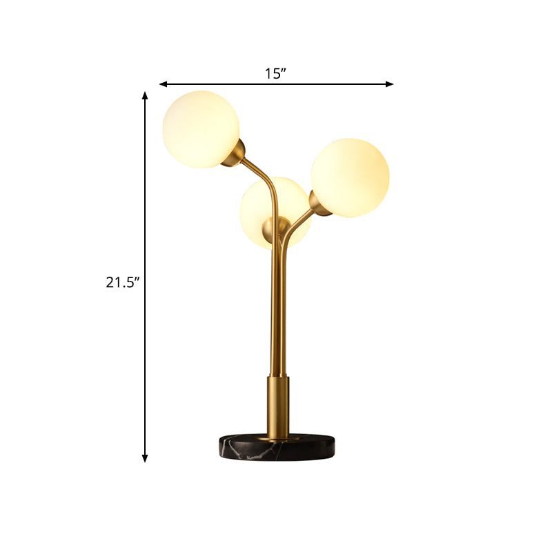 Furcated Nightstand Light Postmodern Opaline Glass 3 Heads Bedside Table Lamp in Brass Clearhalo 'Lamps' 'Table Lamps' Lighting' 786884