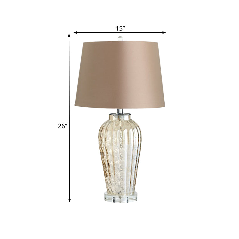 Fabric Tapered Drum Table Light Contemporary 1-Light Nightstand Lamp with Urn Ribbed Glass Base Clearhalo 'Lamps' 'Table Lamps' Lighting' 786896