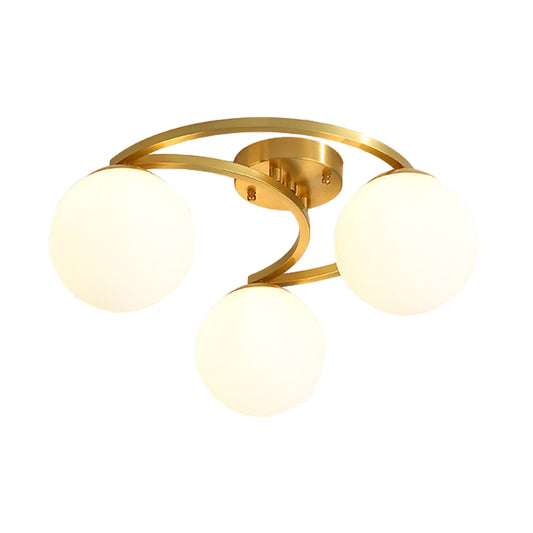 Modern Ball Milk Glass Flush Light 3/6 Heads Close to Ceiling Lamp with Crescent Canopy in Brass Clearhalo 'Ceiling Lights' 'Close To Ceiling Lights' 'Close to ceiling' 'Flush mount' Lighting' 786904