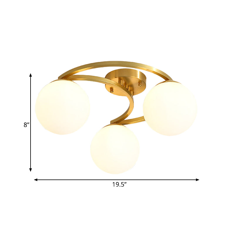 Modern Ball Milk Glass Flush Light 3/6 Heads Close to Ceiling Lamp with Crescent Canopy in Brass Clearhalo 'Ceiling Lights' 'Close To Ceiling Lights' 'Close to ceiling' 'Flush mount' Lighting' 786905