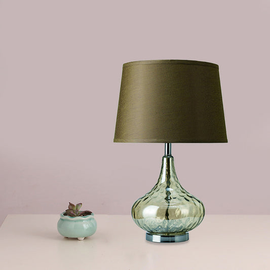 Bellied Vase Table Lamp Modern Clear Hammered Glass 1 Head Hotel Night Light with Army Green Fabric Lampshade Army Green Clearhalo 'Lamps' 'Table Lamps' Lighting' 786906