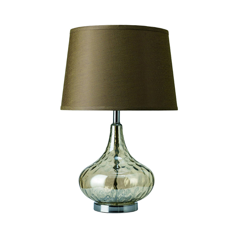 Bellied Vase Table Lamp Modern Clear Hammered Glass 1 Head Hotel Night Light with Army Green Fabric Lampshade Clearhalo 'Lamps' 'Table Lamps' Lighting' 786908