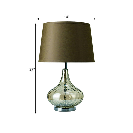 Bellied Vase Table Lamp Modern Clear Hammered Glass 1 Head Hotel Night Light with Army Green Fabric Lampshade Clearhalo 'Lamps' 'Table Lamps' Lighting' 786909