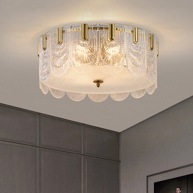 Textured Glass Scalloped Ceiling Lamp Modern Stylish 6 Bulbs Brass Finish Flush Mount Recessed Lighting Brass Clearhalo 'Ceiling Lights' 'Close To Ceiling Lights' 'Close to ceiling' 'Flush mount' Lighting' 786914