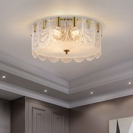 Textured Glass Scalloped Ceiling Lamp Modern Stylish 6 Bulbs Brass Finish Flush Mount Recessed Lighting Clearhalo 'Ceiling Lights' 'Close To Ceiling Lights' 'Close to ceiling' 'Flush mount' Lighting' 786915