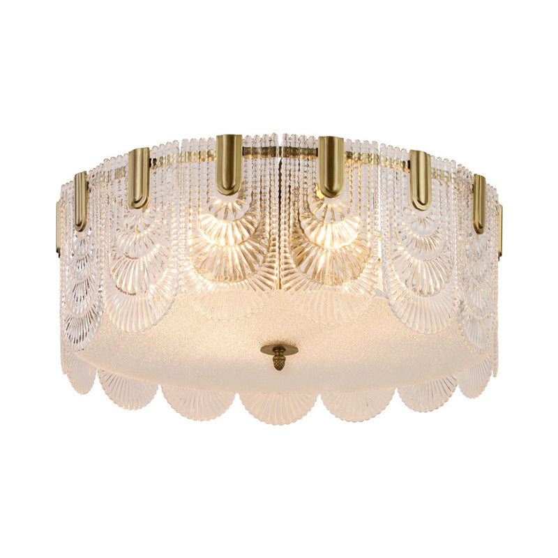 Textured Glass Scalloped Ceiling Lamp Modern Stylish 6 Bulbs Brass Finish Flush Mount Recessed Lighting Clearhalo 'Ceiling Lights' 'Close To Ceiling Lights' 'Close to ceiling' 'Flush mount' Lighting' 786916