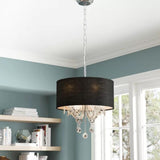 4 Lights Chandelier Modernism Drum Fabric Hanging Ceiling Light in Black with Crystal Ball Accent Black Clearhalo 'Ceiling Lights' 'Chandeliers' 'Modern Chandeliers' 'Modern' Lighting' 786918