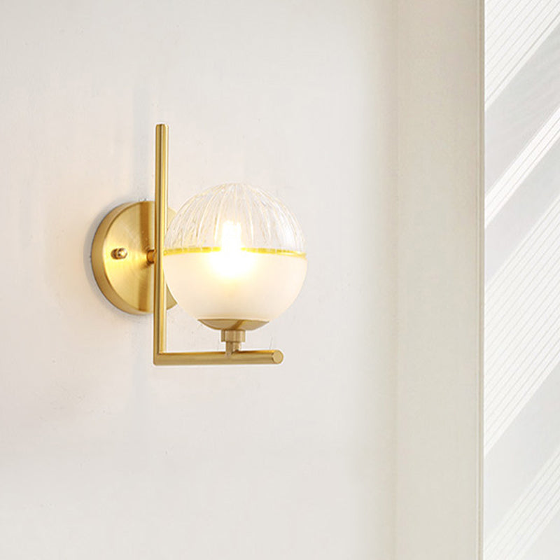 Gold Squared Arm Wall Mount Lamp Minimalist Single Bulb Metal Sconce Light with Ball Glass Shade Clearhalo 'Cast Iron' 'Glass' 'Industrial' 'Modern wall lights' 'Modern' 'Tiffany' 'Traditional wall lights' 'Wall Lamps & Sconces' 'Wall Lights' Lighting' 786940