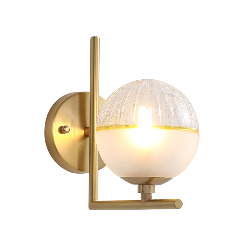 Gold Squared Arm Wall Mount Lamp Minimalist Single Bulb Metal Sconce Light with Ball Glass Shade Clearhalo 'Cast Iron' 'Glass' 'Industrial' 'Modern wall lights' 'Modern' 'Tiffany' 'Traditional wall lights' 'Wall Lamps & Sconces' 'Wall Lights' Lighting' 786941