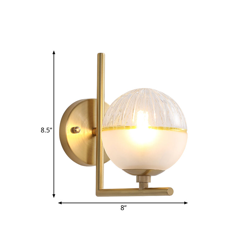 Gold Squared Arm Wall Mount Lamp Minimalist Single Bulb Metal Sconce Light with Ball Glass Shade Clearhalo 'Cast Iron' 'Glass' 'Industrial' 'Modern wall lights' 'Modern' 'Tiffany' 'Traditional wall lights' 'Wall Lamps & Sconces' 'Wall Lights' Lighting' 786942