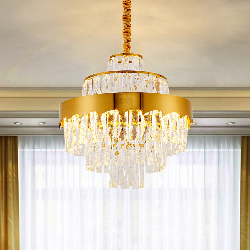 9/12 Lights Clear Crystal Chandelier Lamp Modern Gold Tiered Round Dining Room Pendant Lighting, 16"/19.5" Wide Gold 16" Clearhalo 'Ceiling Lights' 'Chandeliers' 'Close To Ceiling Lights' 'Glass shade' 'Glass' 'Modern Chandeliers' 'Modern' Lighting' 786943