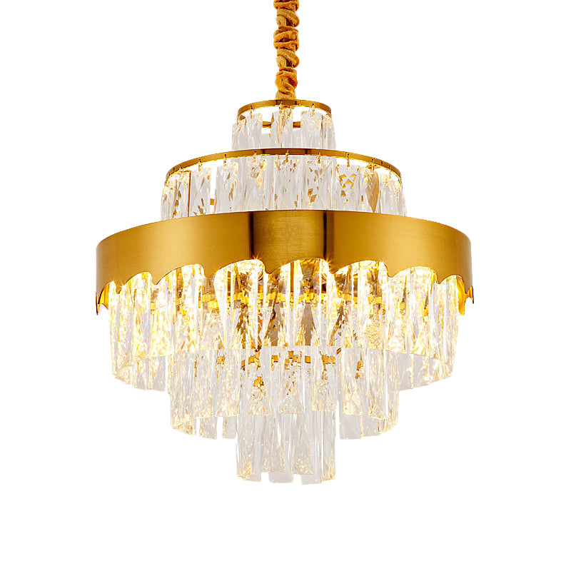 9/12 Lights Clear Crystal Chandelier Lamp Modern Gold Tiered Round Dining Room Pendant Lighting, 16"/19.5" Wide Clearhalo 'Ceiling Lights' 'Chandeliers' 'Close To Ceiling Lights' 'Glass shade' 'Glass' 'Modern Chandeliers' 'Modern' Lighting' 786944