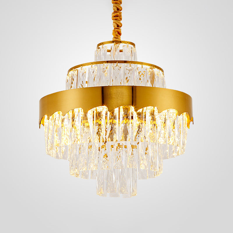 9/12 Lights Clear Crystal Chandelier Lamp Modern Gold Tiered Round Dining Room Pendant Lighting, 16"/19.5" Wide Clearhalo 'Ceiling Lights' 'Chandeliers' 'Close To Ceiling Lights' 'Glass shade' 'Glass' 'Modern Chandeliers' 'Modern' Lighting' 786945