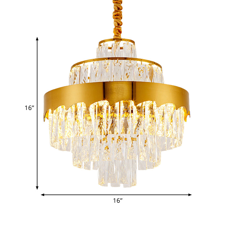 9/12 Lights Clear Crystal Chandelier Lamp Modern Gold Tiered Round Dining Room Pendant Lighting, 16"/19.5" Wide Clearhalo 'Ceiling Lights' 'Chandeliers' 'Close To Ceiling Lights' 'Glass shade' 'Glass' 'Modern Chandeliers' 'Modern' Lighting' 786946