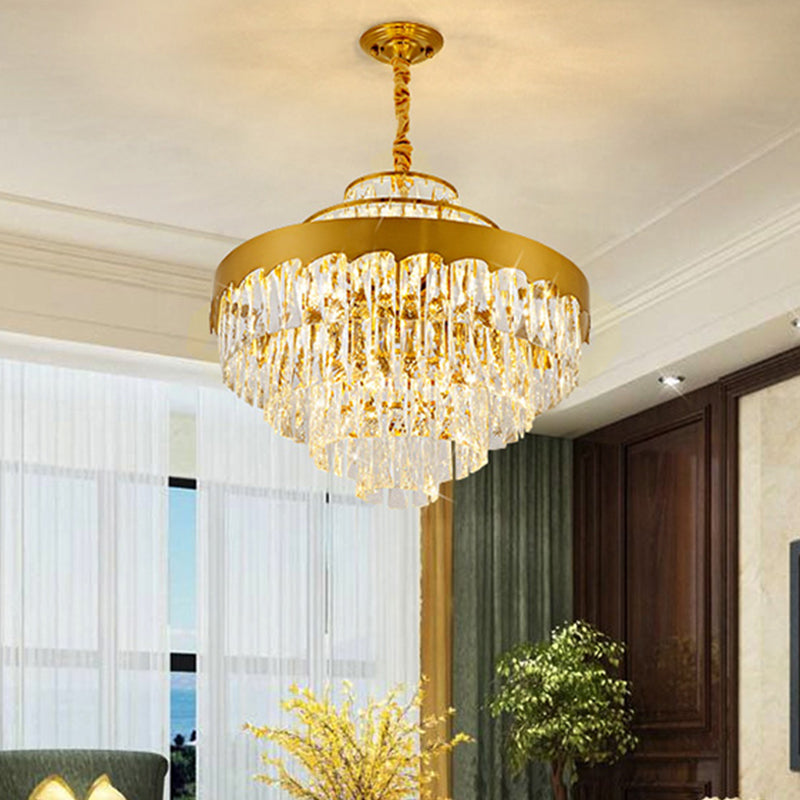 9/12 Lights Clear Crystal Chandelier Lamp Modern Gold Tiered Round Dining Room Pendant Lighting, 16"/19.5" Wide Clearhalo 'Ceiling Lights' 'Chandeliers' 'Close To Ceiling Lights' 'Glass shade' 'Glass' 'Modern Chandeliers' 'Modern' Lighting' 786948