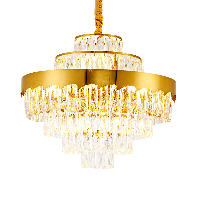 9/12 Lights Clear Crystal Chandelier Lamp Modern Gold Tiered Round Dining Room Pendant Lighting, 16"/19.5" Wide Clearhalo 'Ceiling Lights' 'Chandeliers' 'Close To Ceiling Lights' 'Glass shade' 'Glass' 'Modern Chandeliers' 'Modern' Lighting' 786949