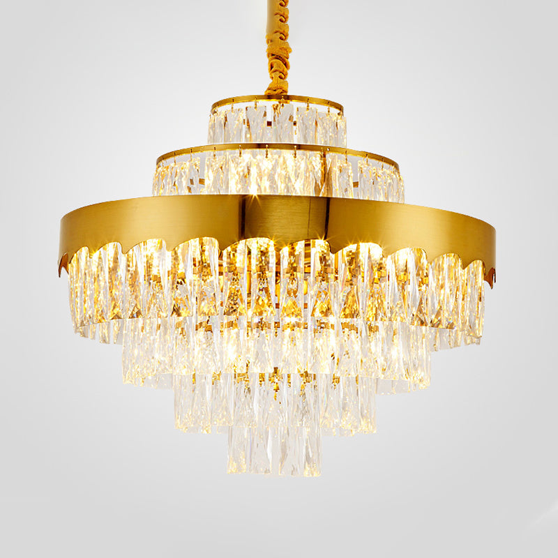 9/12 Lights Clear Crystal Chandelier Lamp Modern Gold Tiered Round Dining Room Pendant Lighting, 16"/19.5" Wide Clearhalo 'Ceiling Lights' 'Chandeliers' 'Close To Ceiling Lights' 'Glass shade' 'Glass' 'Modern Chandeliers' 'Modern' Lighting' 786950