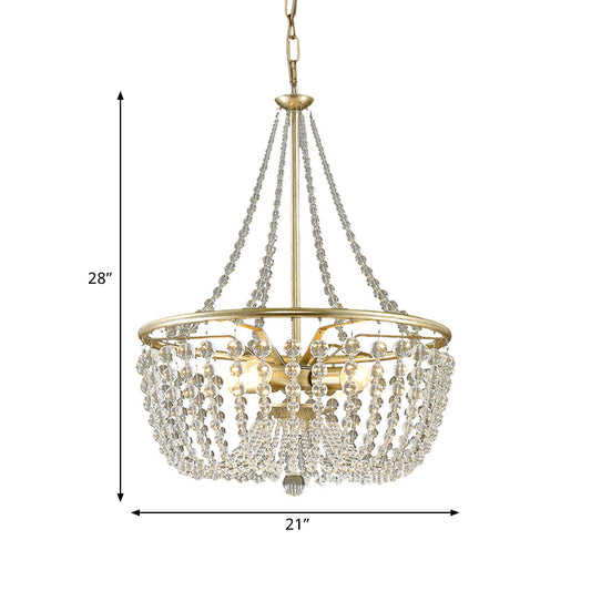 4 Heads Ceiling Chandelier Modern Style Living Room Hanging Light Kit with Basket Crystal Shade in Gold Clearhalo 'Ceiling Lights' 'Chandeliers' 'Modern Chandeliers' 'Modern' Lighting' 786959