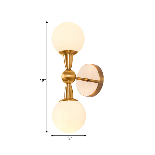 Mid Century 1/2-Bulb Wall Lighting Ideas Brass Orb Shaped Wall Mount Light with Opal Glass Lampshade Clearhalo 'Cast Iron' 'Glass' 'Industrial' 'Modern wall lights' 'Modern' 'Tiffany' 'Traditional wall lights' 'Wall Lamps & Sconces' 'Wall Lights' Lighting' 786963