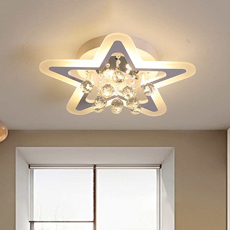 Kid Star Acrylic Close to Ceiling Lamp LED Flush Mount Fixture with Crystal Ball Drop, Warm/White Light White Clearhalo 'Ceiling Lights' 'Close To Ceiling Lights' 'Close to ceiling' 'Flush mount' Lighting' 786969