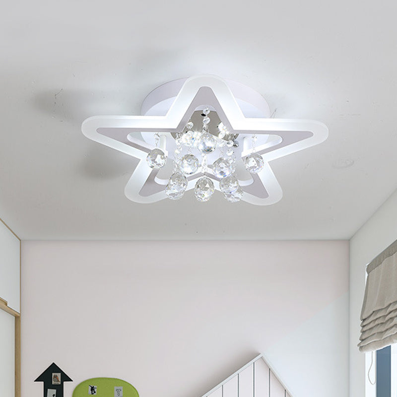 Kid Star Acrylic Close to Ceiling Lamp LED Flush Mount Fixture with Crystal Ball Drop, Warm/White Light Clearhalo 'Ceiling Lights' 'Close To Ceiling Lights' 'Close to ceiling' 'Flush mount' Lighting' 786970