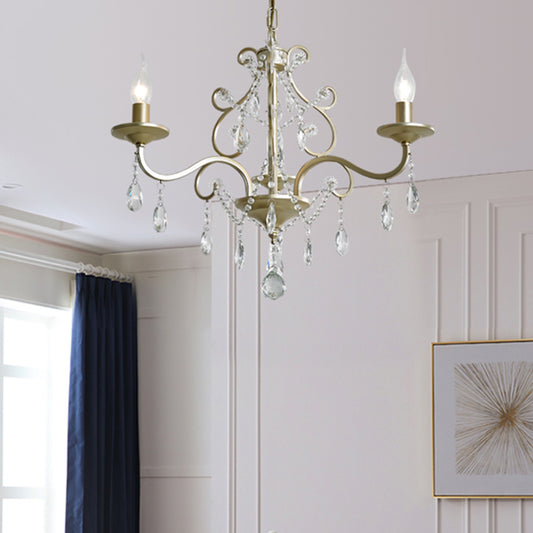 Metal Gold Hanging Chandelier Bent Arm 3/6-Bulb Contemporary Drop Pendant with Crystal Accent Clearhalo 'Ceiling Lights' 'Chandeliers' 'Modern Chandeliers' 'Modern' Lighting' 786974