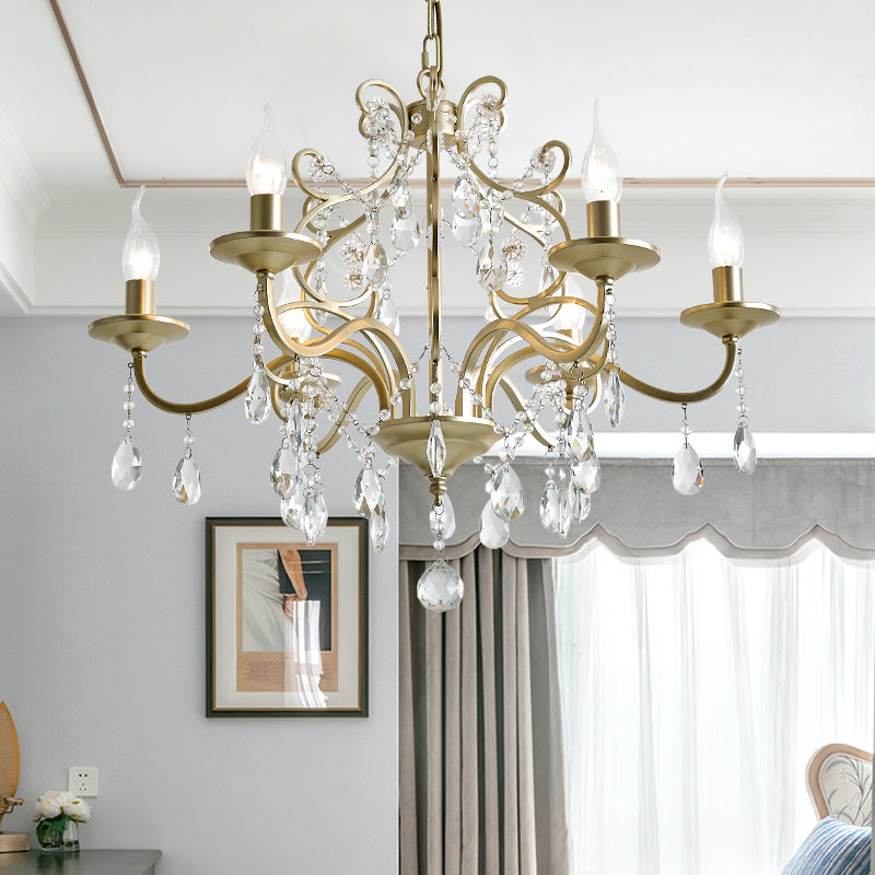 Metal Gold Hanging Chandelier Bent Arm 3/6-Bulb Contemporary Drop Pendant with Crystal Accent Clearhalo 'Ceiling Lights' 'Chandeliers' 'Modern Chandeliers' 'Modern' Lighting' 786979