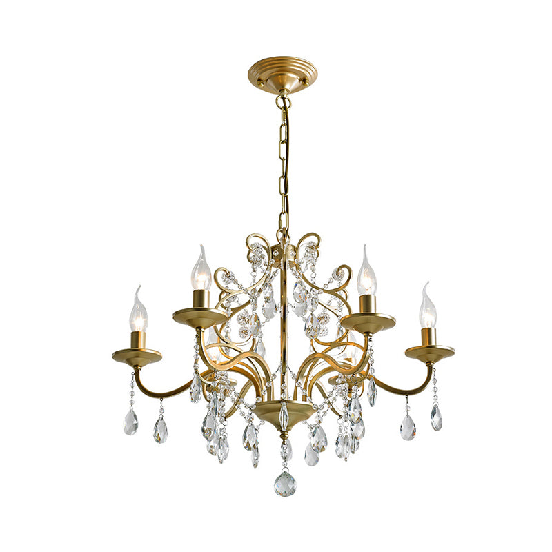 Metal Gold Hanging Chandelier Bent Arm 3/6-Bulb Contemporary Drop Pendant with Crystal Accent Clearhalo 'Ceiling Lights' 'Chandeliers' 'Modern Chandeliers' 'Modern' Lighting' 786980