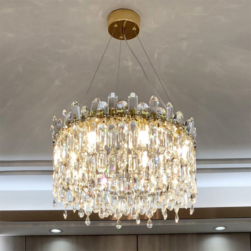 8 Bulbs Round Chandelier Lamp Simple Style Gold Faceted Crystal Drop Pendant for Bedroom Gold Clearhalo 'Ceiling Lights' 'Chandeliers' 'Modern Chandeliers' 'Modern' Lighting' 786994