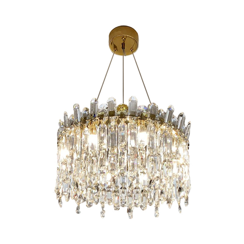 8 Bulbs Round Chandelier Lamp Simple Style Gold Faceted Crystal Drop Pendant for Bedroom Clearhalo 'Ceiling Lights' 'Chandeliers' 'Modern Chandeliers' 'Modern' Lighting' 786996