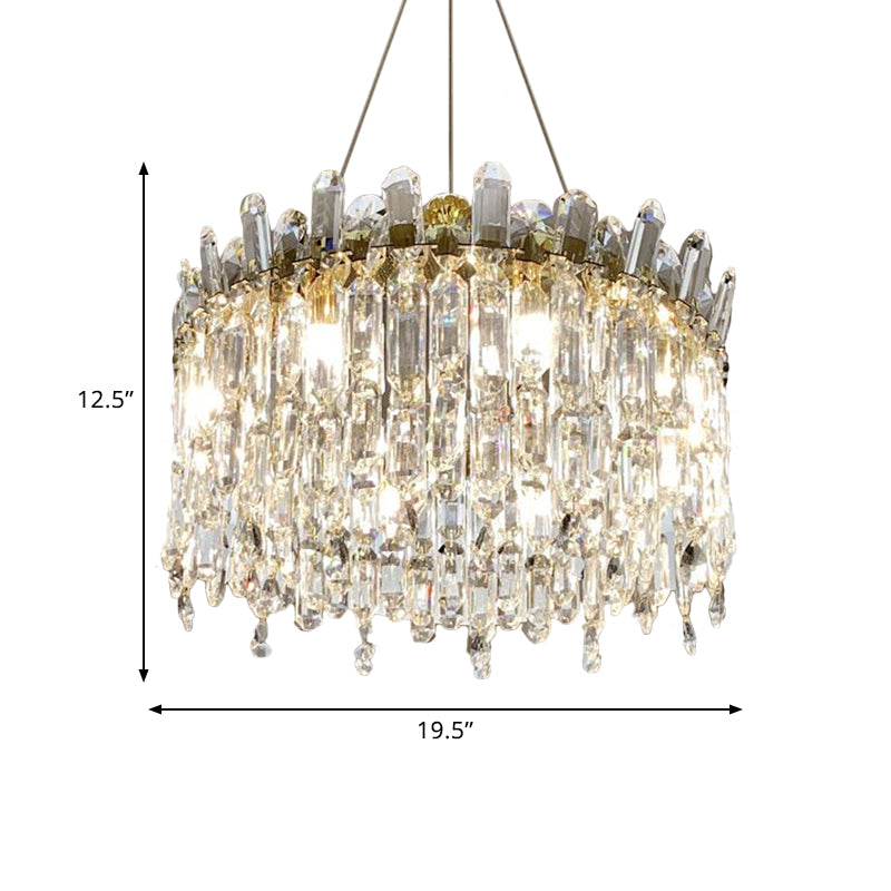 8 Bulbs Round Chandelier Lamp Simple Style Gold Faceted Crystal Drop Pendant for Bedroom Clearhalo 'Ceiling Lights' 'Chandeliers' 'Modern Chandeliers' 'Modern' Lighting' 786997