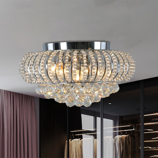 Oval Faceted Crystal Flush Mount Light Modernism 3 Heads Living Room Ceiling Lighting in Chrome Chrome Clearhalo 'Ceiling Lights' 'Close To Ceiling Lights' 'Close to ceiling' 'Flush mount' 'Industrial Flush Mount' Lighting' 786998