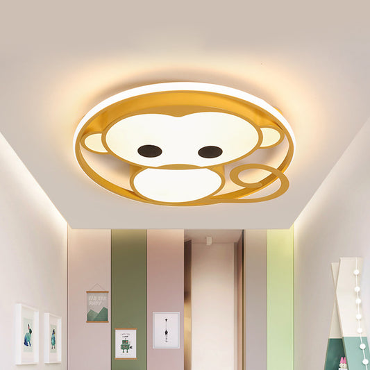 Monkey Kids Bedroom Ceiling Fixture Aluminum Cartoon LED Flush Mount Lamp in Yellow/Blue Yellow Clearhalo 'Ceiling Lights' 'Close To Ceiling Lights' 'Close to ceiling' 'Flush mount' Lighting' 787002